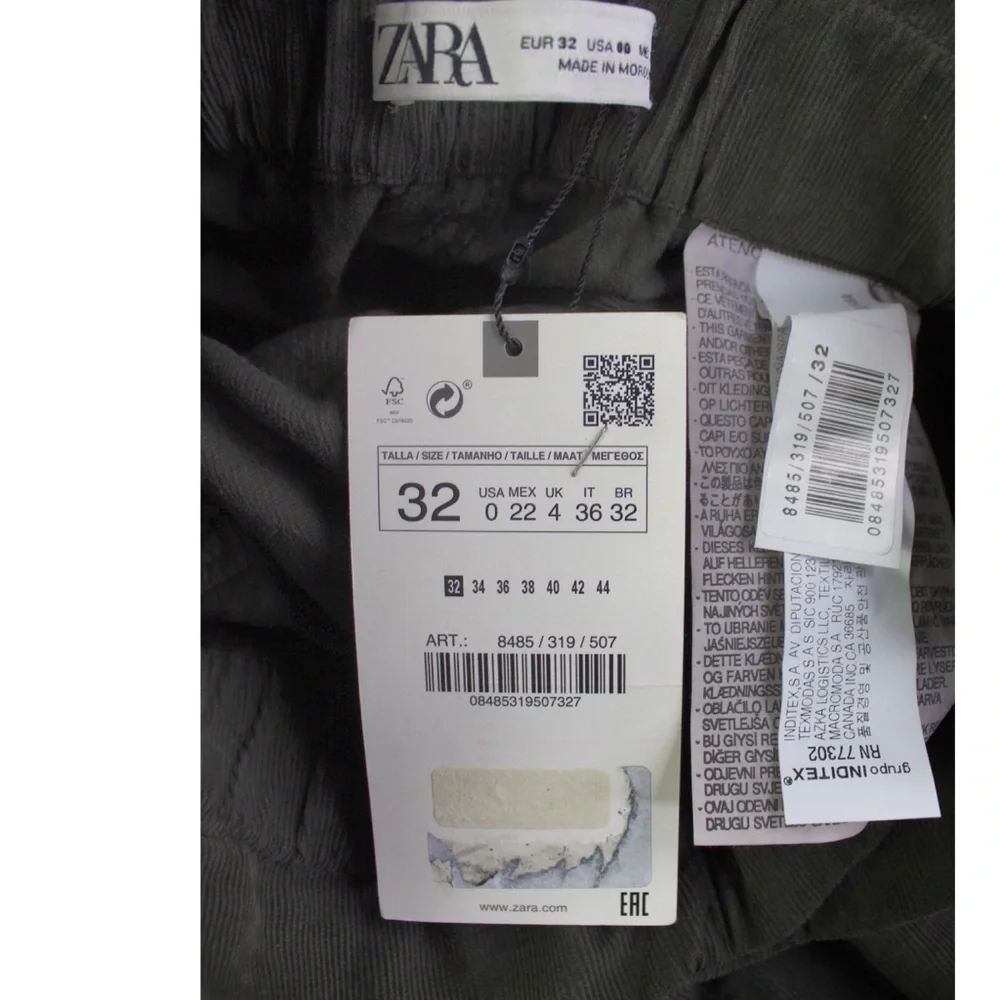 Zara NWT Baggy Paperbag Corduroy Green Tie Shorts 32/ 00 - Picture 8 of 12